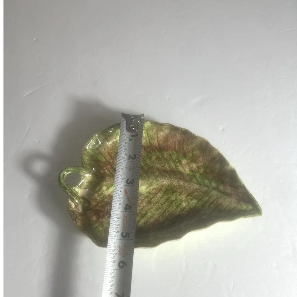 Vintage Jamieson's‎ California Pottery Leaf Dish Green Burgundy Glazed Ceramic